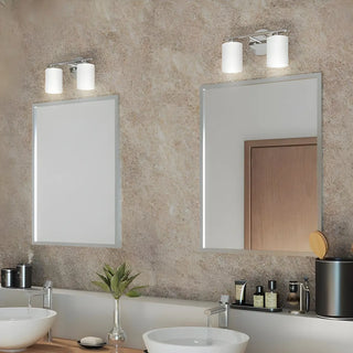 White Simple Cylinder Glass Chrome Vanity Light 3 Bulbs Zawala Image - 2