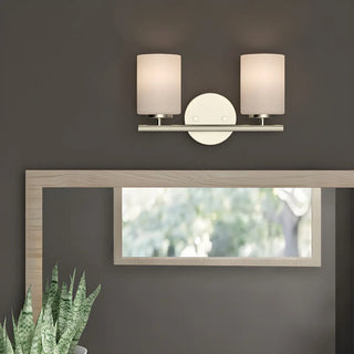 White Simple Cylinder Glass Chrome Vanity Light 3 Bulbs Zawala Image - 3