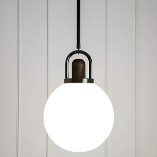 ZOWALA - Modern Globe Metal and Wood LED White Pendant Light Image - 3