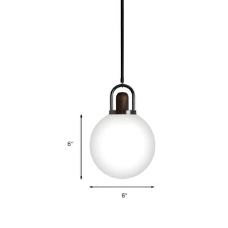 ZOWALA - Modern Globe Metal and Wood LED White Pendant Light Image - 6