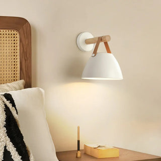 Scandinavian Leather Straps White Cone Wall Sconce Zawala Image - 2