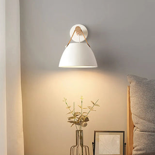Scandinavian Leather Straps White Cone Wall Sconce Zawala Image - 3