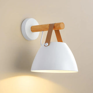Scandinavian Leather Straps White Cone Wall Sconce Zawala Image - 5