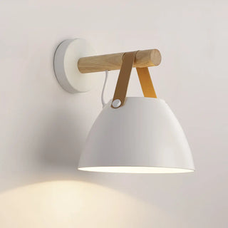 Scandinavian Leather Straps White Cone Wall Sconce Zawala Image - 6