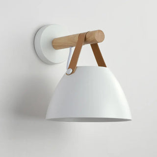 Scandinavian Leather Straps White Cone Wall Sconce Zawala Image - 7
