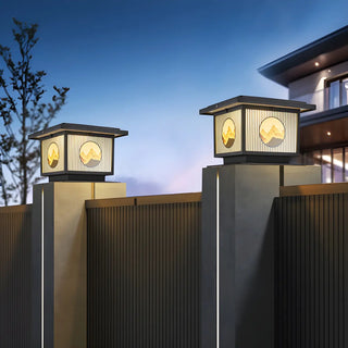 Oriental Square Black Metal Post Light Outdoor Lamp Zawala Image - 1