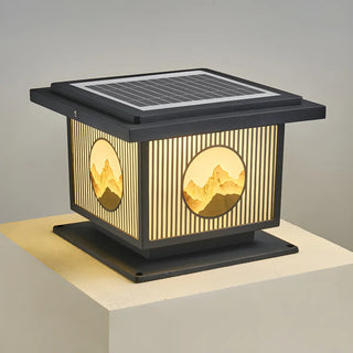 Oriental Square Black Metal Post Light Outdoor Lamp Zawala Image - 2