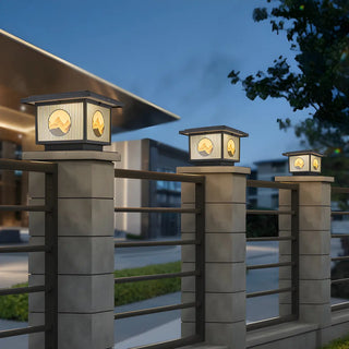 Oriental Square Black Metal Post Light Outdoor Lamp Zawala Image - 4