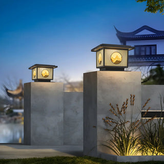 Oriental Square Black Metal Post Light Outdoor Lamp Zawala Image - 6