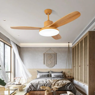 ZOWALA - Modern Natural Wood 3-Blade LED Ceiling Fan Image - 1
