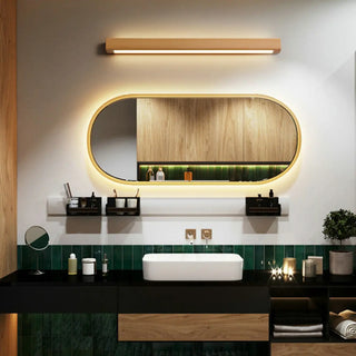 Modern Solid Wood Rectangular LED Vanity Light Zawala Image - 1