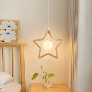 ZOWALA - Modern Adjustable Height Wood Star Bedroom Pendant Light Image - 1