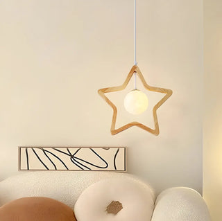 ZOWALA - Modern Adjustable Height Wood Star Bedroom Pendant Light Image - 2