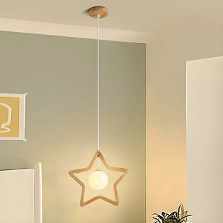 ZOWALA - Modern Adjustable Height Wood Star Bedroom Pendant Light Image - 3