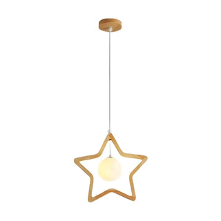 ZOWALA - Modern Adjustable Height Wood Star Bedroom Pendant Light Image - 8
