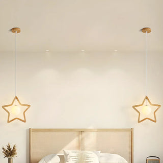 ZOWALA - Modern Adjustable Height Wood Star Bedroom Pendant Light Image - 4
