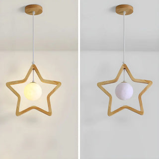 ZOWALA - Modern Adjustable Height Wood Star Bedroom Pendant Light Image - 5