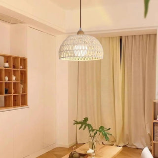 Natural White Woven Rattan Dome Dining Room Pendant Light Zawala Image - 1