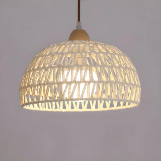 Natural White Woven Rattan Dome Dining Room Pendant Light Zawala Image - 10