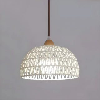 Natural White Woven Rattan Dome Dining Room Pendant Light Zawala Image - 5