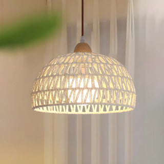 Natural White Woven Rattan Dome Dining Room Pendant Light Zawala Image - 6