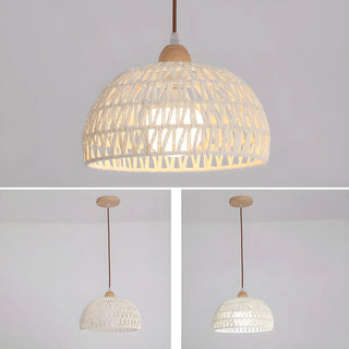 Natural White Woven Rattan Dome Dining Room Pendant Light Zawala Image - 7