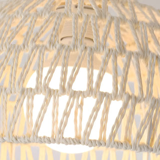 Natural White Woven Rattan Dome Dining Room Pendant Light Zawala Image - 9
