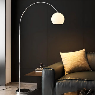 Sleek Adjustable Amber Glass Globe Arched Floor Lamp Zawala Image - 3