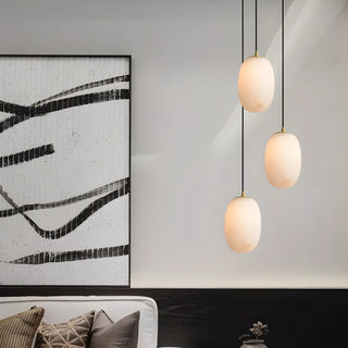 ZOWALA - Contemporary Alabaster Oval Living Room Pendant Light Image - 1