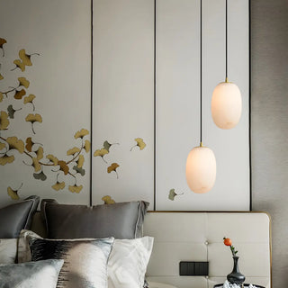 ZOWALA - Contemporary Alabaster Oval Living Room Pendant Light Image - 2