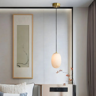 ZOWALA - Contemporary Alabaster Oval Living Room Pendant Light Image - 3