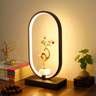 Elegant Floral Design Oval Frame LED Decor Table Lamp Zawala Image - 10
