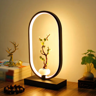 Elegant Floral Design Oval Frame LED Decor Table Lamp Zawala Image - 2