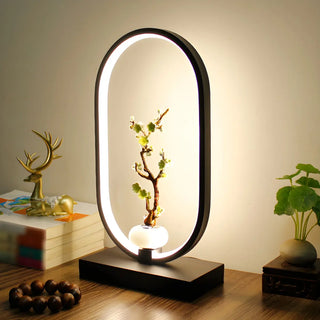 Elegant Floral Design Oval Frame LED Decor Table Lamp Zawala Image - 4