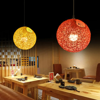 Modern Restaurant Red Yellow Paper Globe Pendant Light Zawala Image - 1