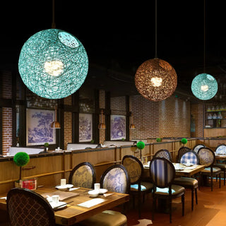 Modern Restaurant Red Yellow Paper Globe Pendant Light Zawala Image - 2
