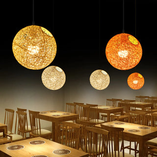Modern Restaurant Red Yellow Paper Globe Pendant Light Zawala Image - 3