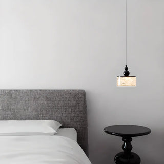 ZOWALA - Modern Black Patterned Glass Cylinder LED Pendant Light Image - 3