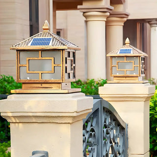 Classic Chinese Solar Post Lantern Outdoor Patio Lamp Zawala Image - 2