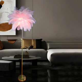 Artistic Pink Feather and Gold Stand Floor Lamp Zawala Image - 1