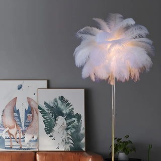 Artistic Pink Feather and Gold Stand Floor Lamp Zawala Image - 12