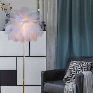 Artistic Pink Feather and Gold Stand Floor Lamp Zawala Image - 2