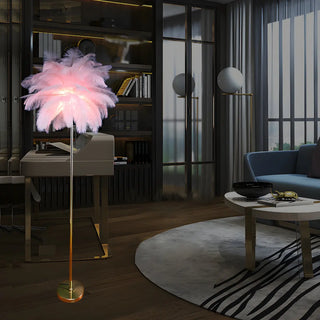Artistic Pink Feather and Gold Stand Floor Lamp Zawala Image - 4