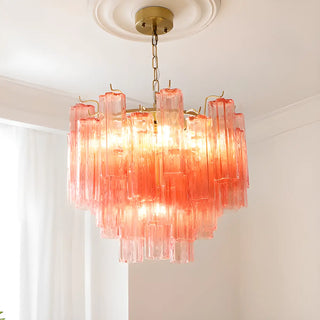 ZOWALA - Pink Glass Tube Star 3-Tier Dining Room Chandelier Image - 1