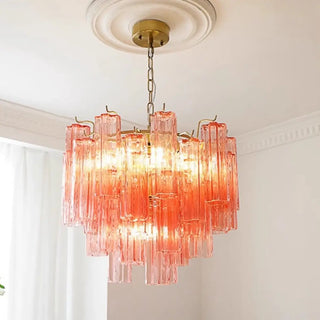 ZOWALA - Pink Glass Tube Star 3-Tier Dining Room Chandelier Image - 2