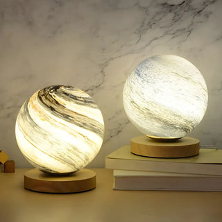 Modern Sphere Marble Table Lamp Golden Moonlight Image - 1