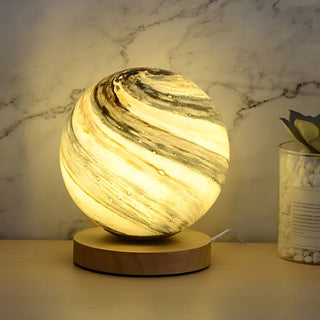 Modern Sphere Marble Table Lamp Golden Moonlight Image - 3