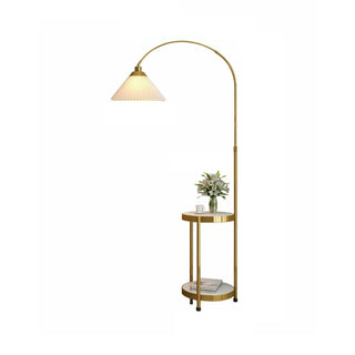 Pleated Cone Modern Arched Floor Lamp with Shelves Zawala Image - 10
