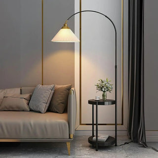 Pleated Cone Modern Arched Floor Lamp with Shelves Zawala Image - 2