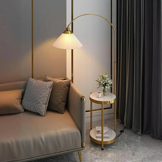 Pleated Cone Modern Arched Floor Lamp with Shelves Zawala Image - 4